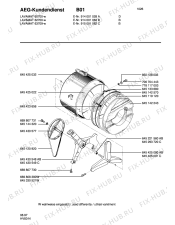 Взрыв-схема стиральной машины Aeg LAV60700-W - Схема узла Tub and drum